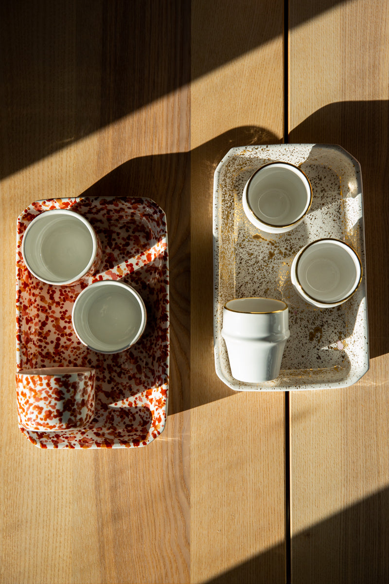 Set of 2 - Chabi Chic White & 12k Gold Handmade Beldi Ceramic Cups - Avail. in 4 oz & 8oz