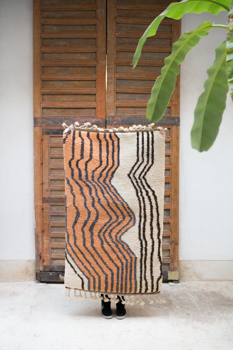 "Tuscany" Customizable Terra Cotta, Brown, Navy and White Moroccan Wool Rug