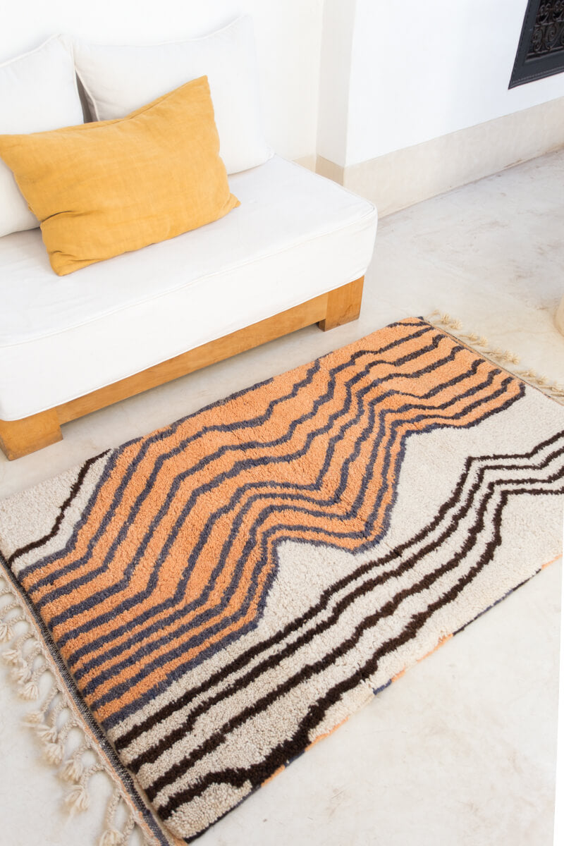TUSCANY Made-to-Order Terra Cotta, Brown, Navy and White Moroccan Wool Rug