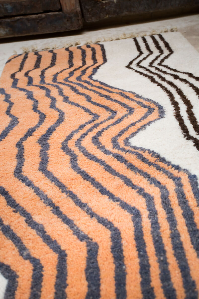 TUSCANY Made-to-Order Terra Cotta, Brown, Navy and White Moroccan Wool Rug