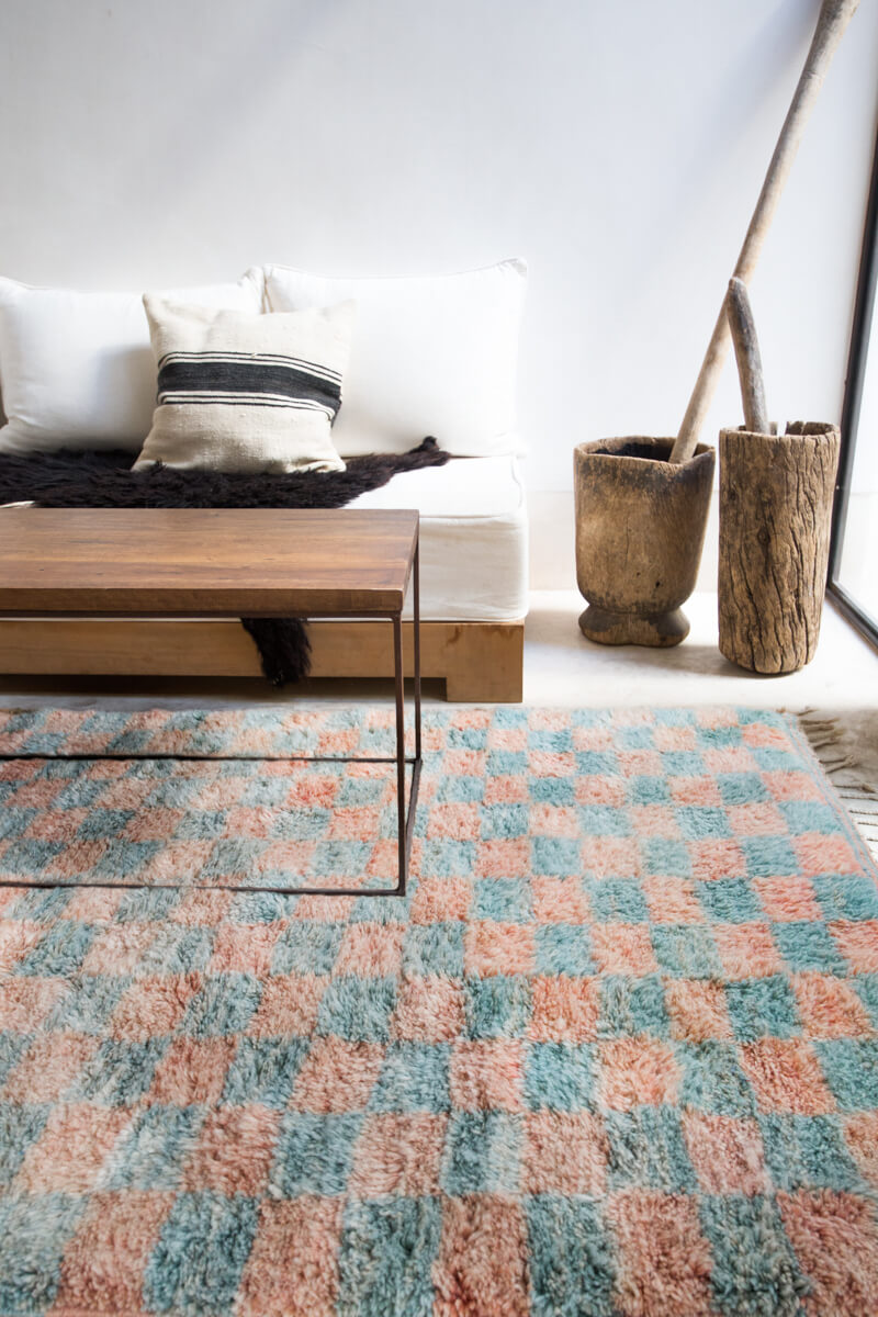Made-to-Order Slate & Turmeric Checkered Moroccan Wool Area Rug - Available in 3 Color Combinations