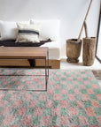 Made-to-Order Coral & Sage Checker Board Moroccan Wool Area Rug - Available in 3 Color Combinations
