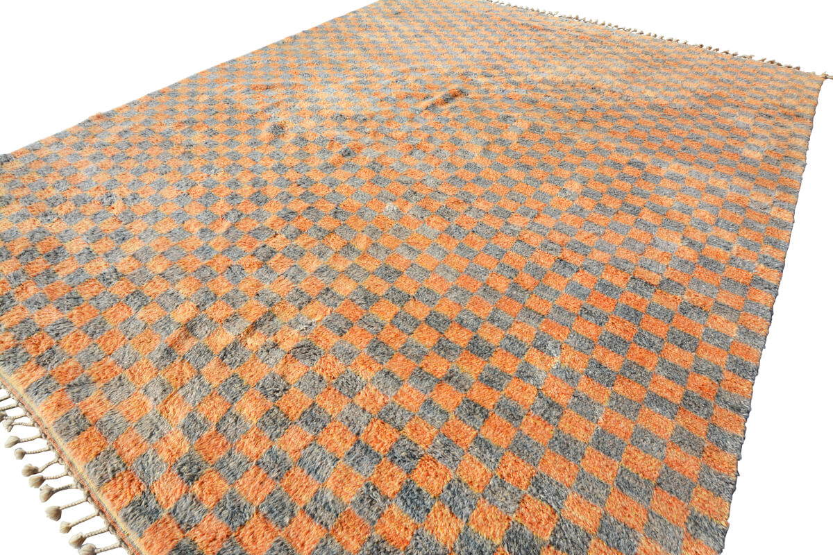 Selling Moroccan checkered area rug! custom hand knotted rug, Moroccan Rug ,Orange Checkered rug