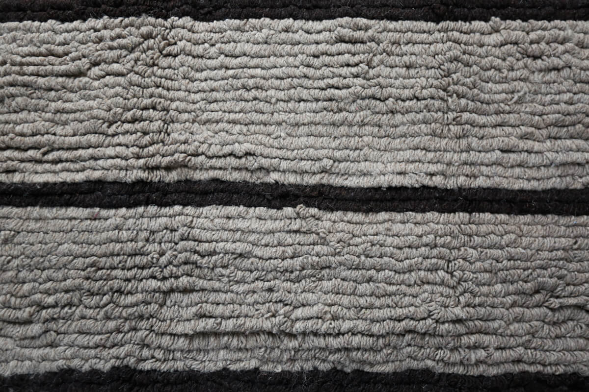 Neutral Striped Looped Pile Wool Area Rug - Beige, Gray, White & Brown/Black - 4x6 ft