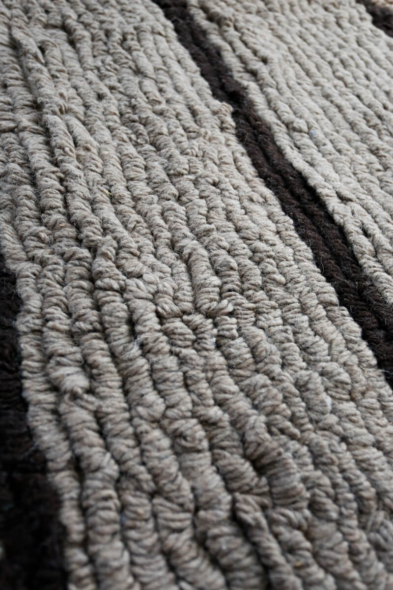 Neutral Striped Looped Pile Wool Area Rug - Beige, Gray, White & Brown/Black - 4x6 ft
