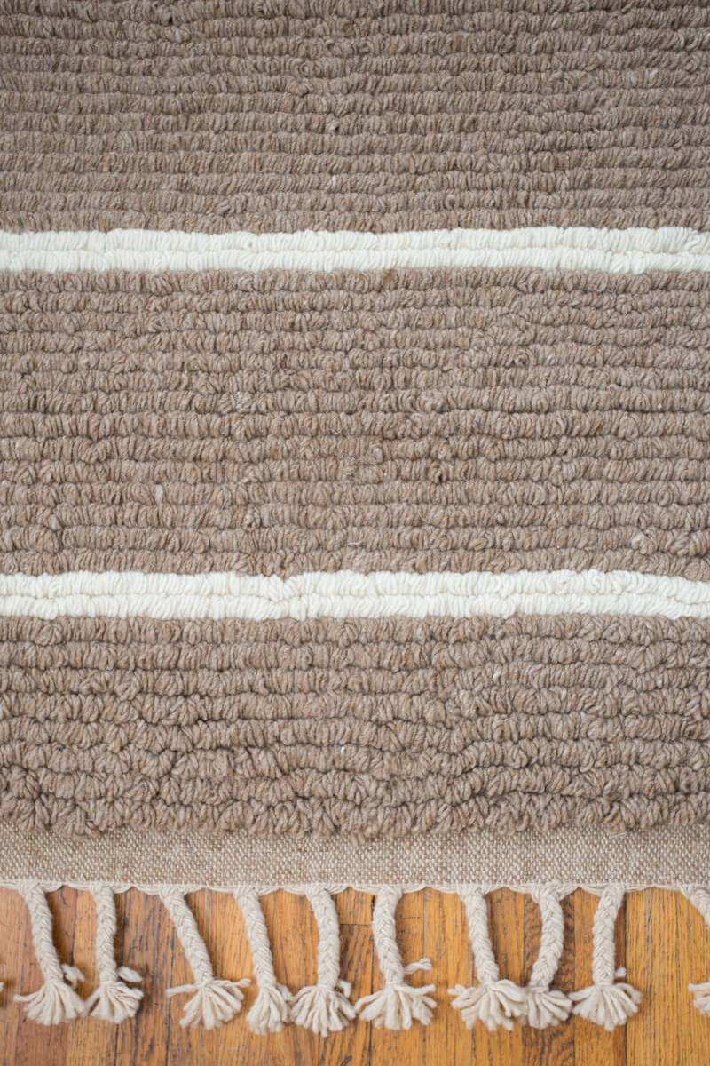 Neutral Striped Looped Pile Wool Area Rug - Beige, Gray, White & Brown/Black - 4x6 ft