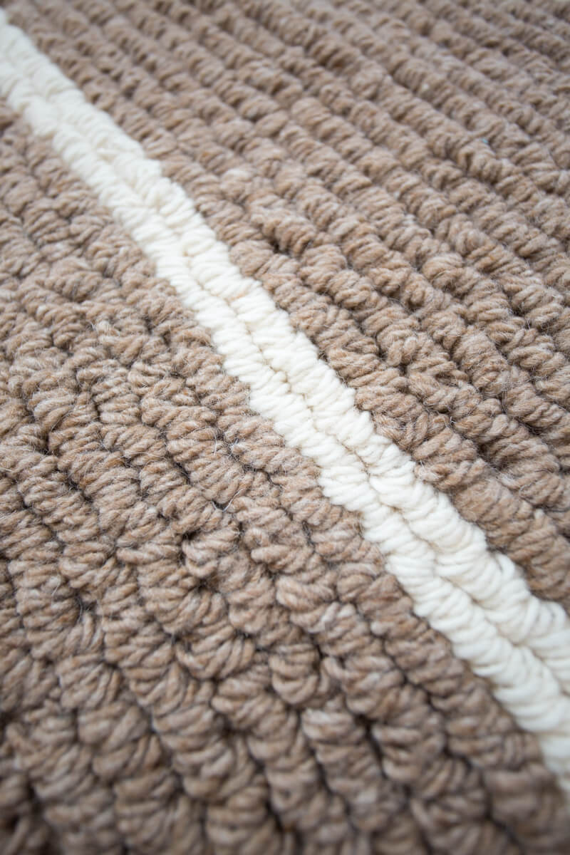 Neutral Striped Looped Pile Wool Area Rug - Beige, Gray, White & Brown/Black - 4x6 ft