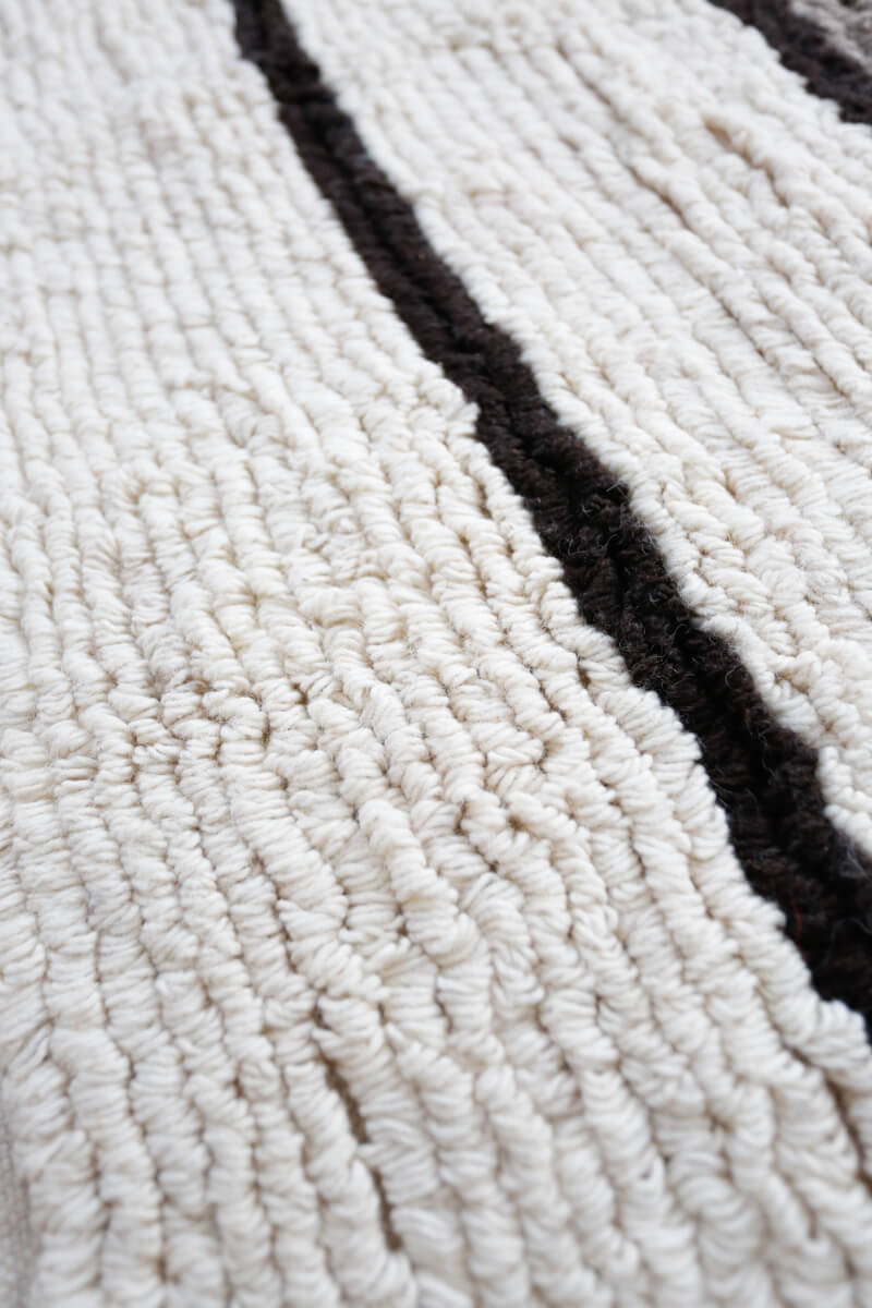 Neutral Striped Looped Pile Wool Area Rug - Beige, Gray, White & Brown/Black - 4x6 ft