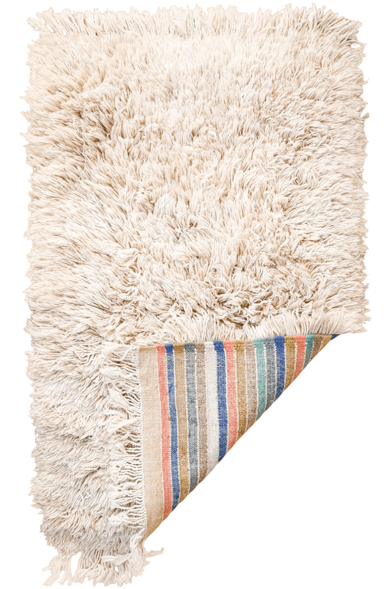 Made-to-order Ultra Shag Reversible Moroccan Wool Rug - White w. Multicolor Stripe Back