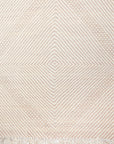 Detail from above of Champagne Blush + White Made-to-order Zanafi Moroccan Wool Rug fringe
