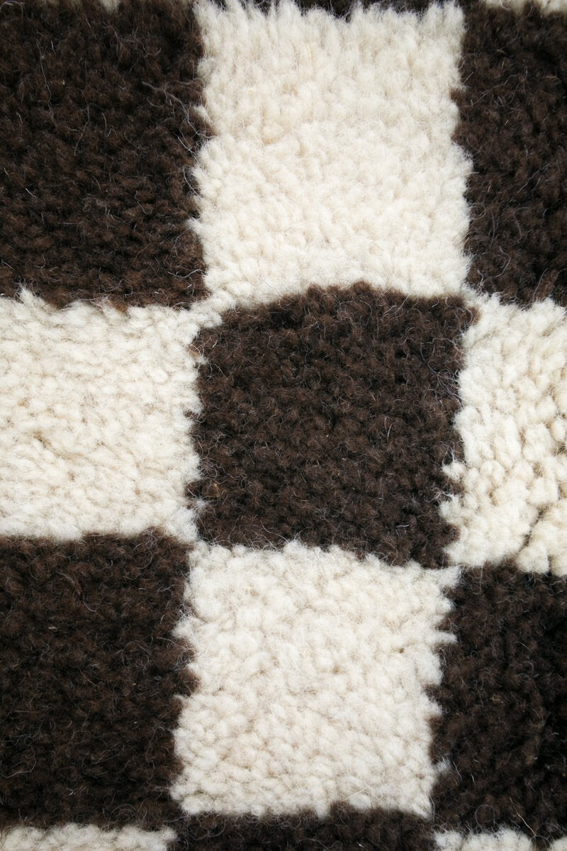 White & Brown Checker Beni Mini Moroccan Wool Rug 2x3 ft
