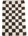 White & Brown Checker Beni Mini Moroccan Wool Rug 2x3 ft