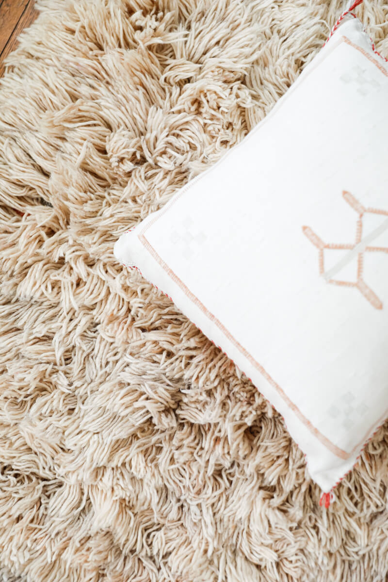 Made-to-order Ultra Shag Reversible Moroccan Wool Rug - White w. Multicolor Stripe Back