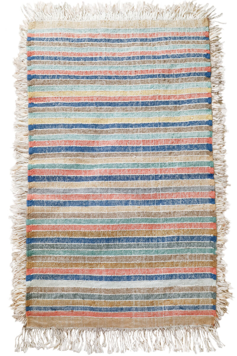 Made-to-order Ultra Shag Reversible Moroccan Wool Rug - White w. Multicolor Stripe Back