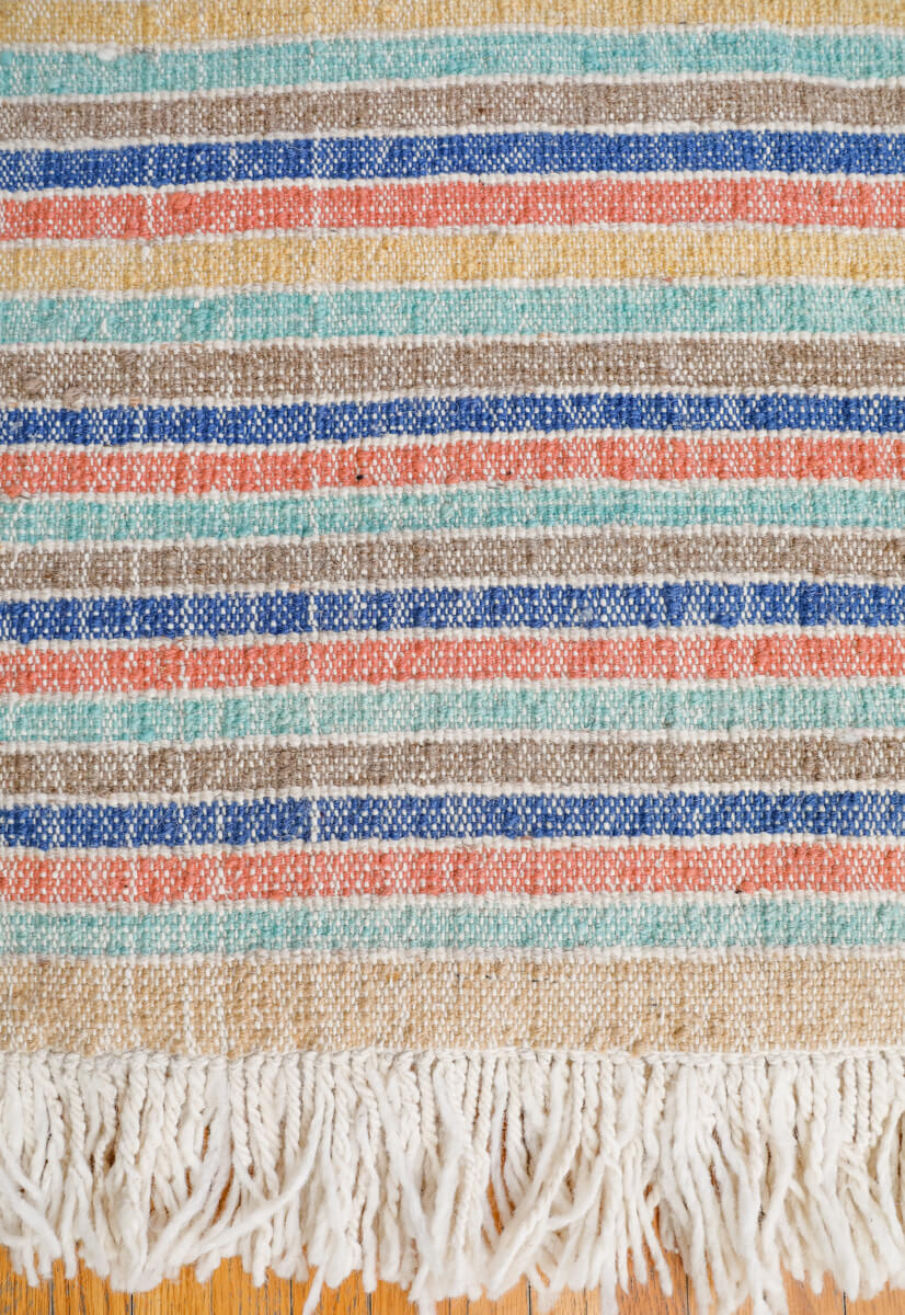 Made-to-order Ultra Shag Reversible Moroccan Wool Rug - White w. Multicolor Stripe Back