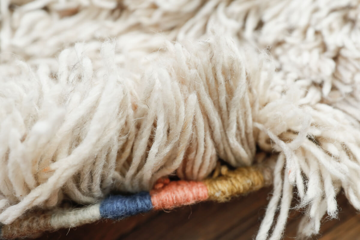 Made-to-order Ultra Shag Reversible Moroccan Wool Rug - White w. Multicolor Stripe Back