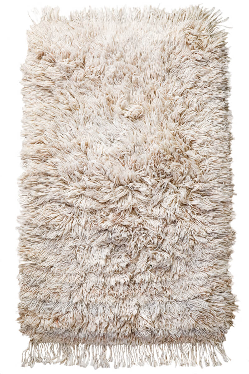 Made-to-order Ultra Shag Reversible Moroccan Wool Rug - White w. Multicolor Stripe Back
