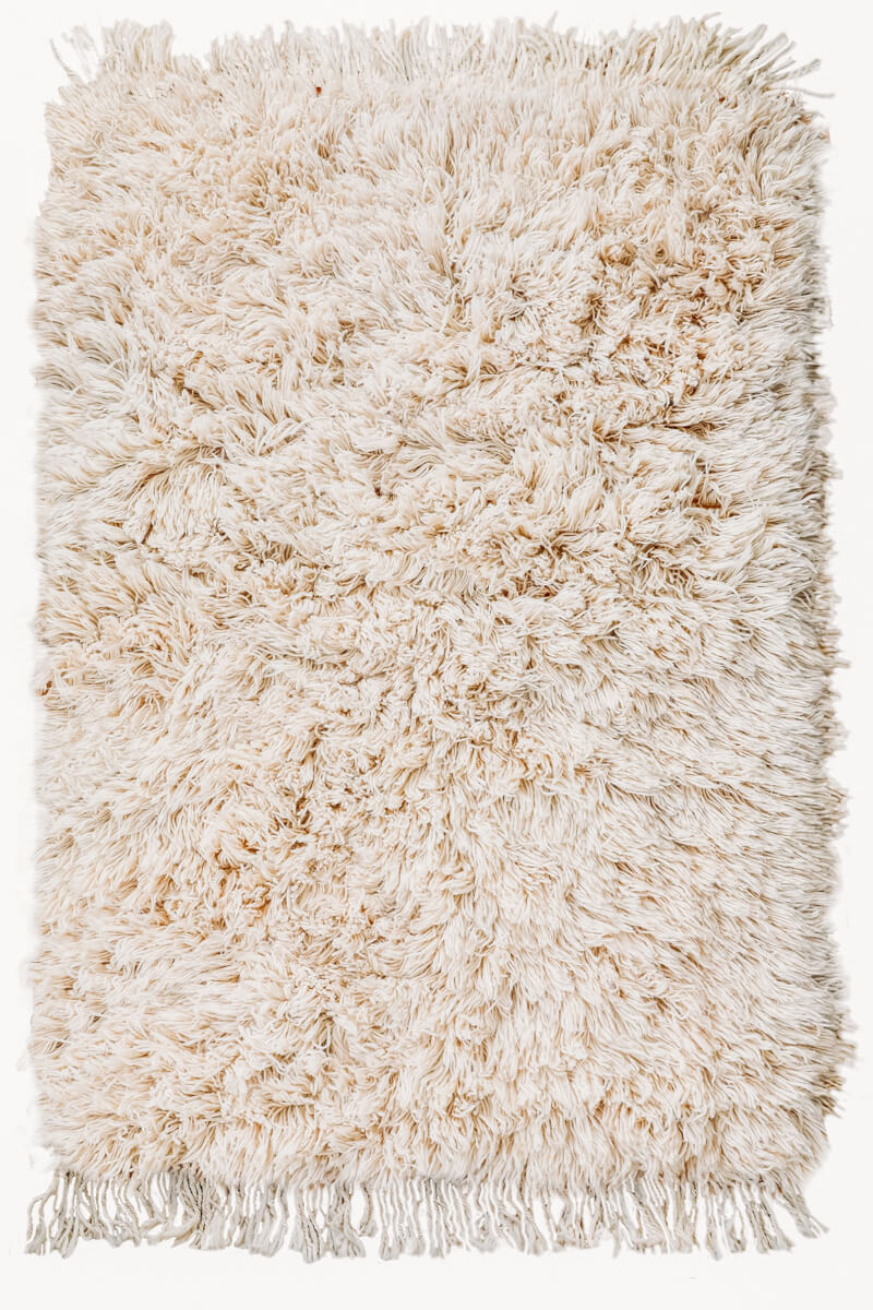 Made-to-order Sunset Reversible Shag Moroccan Wool Rug - Natural White with Striped Back