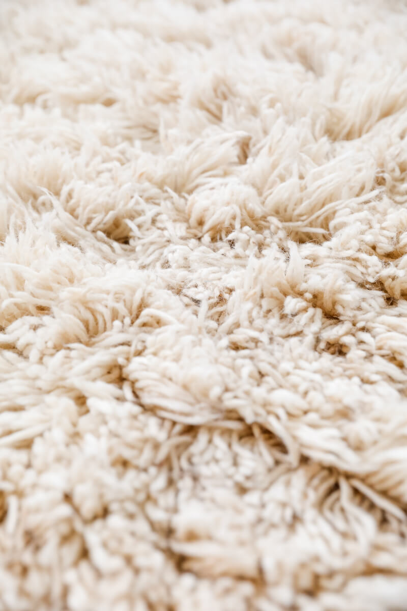 Made-to-order Sunset Reversible Shag Moroccan Wool Rug - Natural White with Striped Back