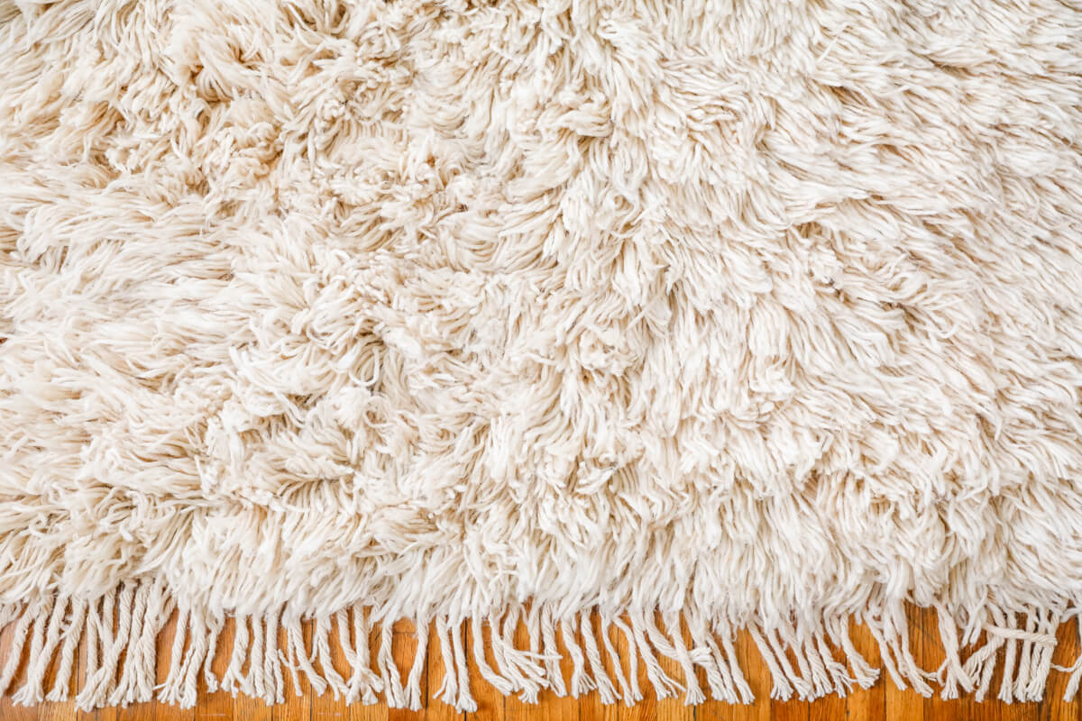 Made-to-order Sunset Reversible Shag Moroccan Wool Rug - Natural White with Striped Back
