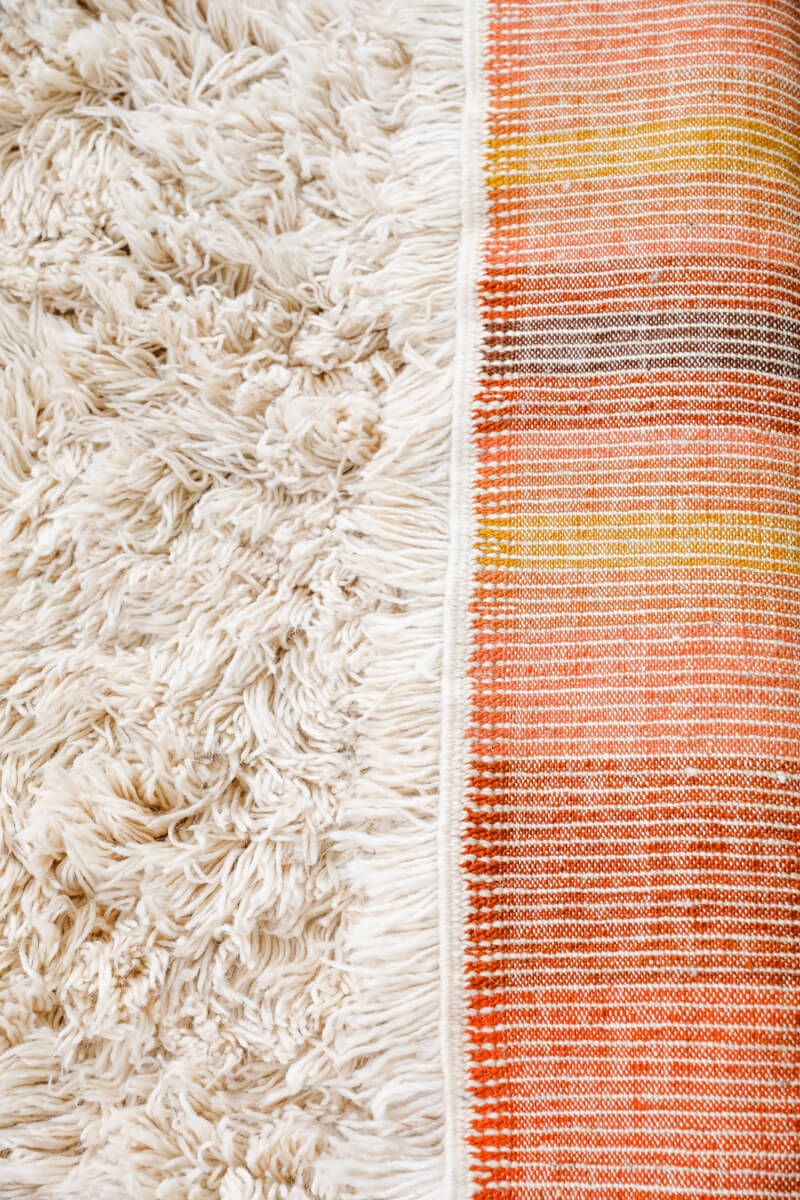 Made-to-order Sunset Reversible Shag Moroccan Wool Rug - Natural White with Striped Back