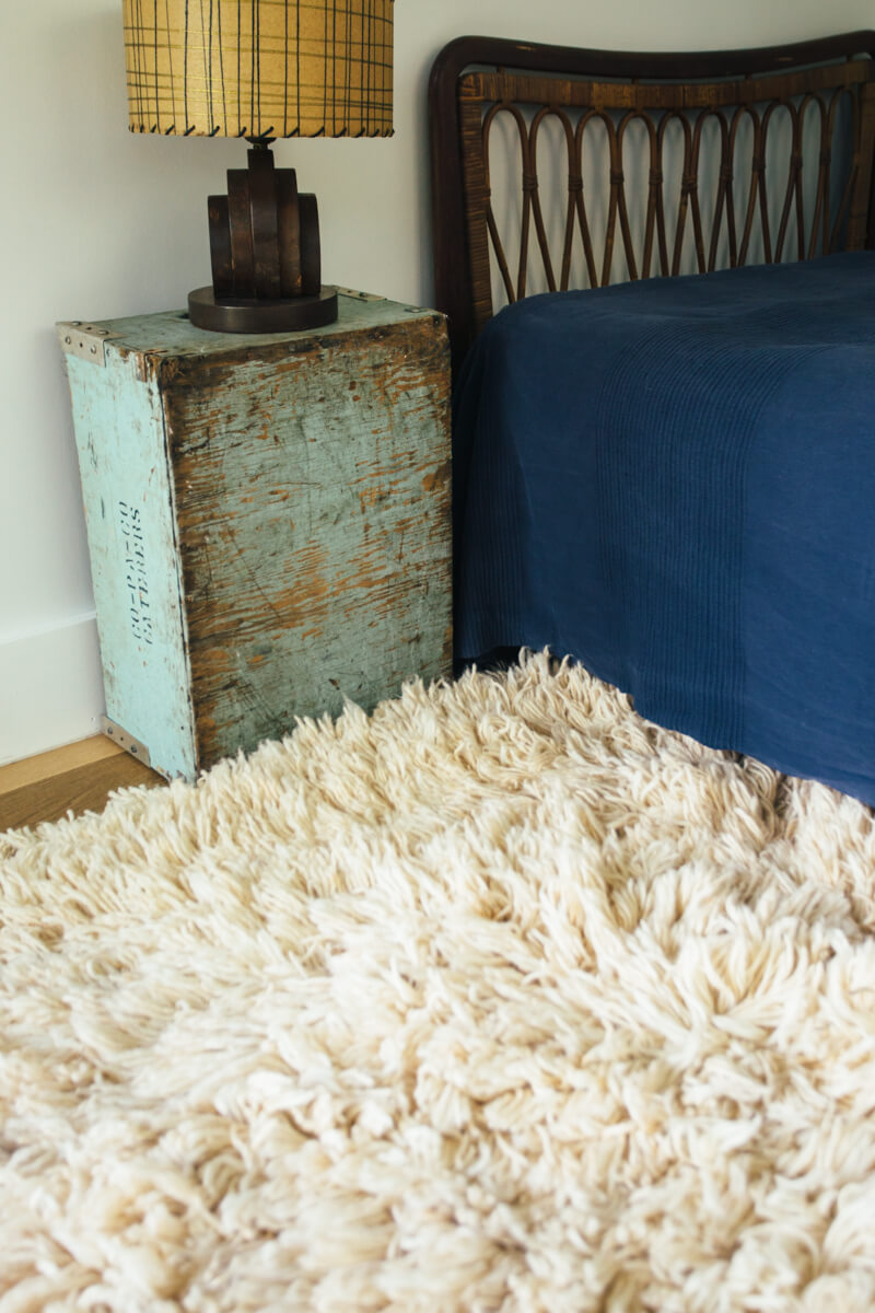 Made-to-order Sunset Reversible Shag Moroccan Wool Rug - Natural White with Striped Back