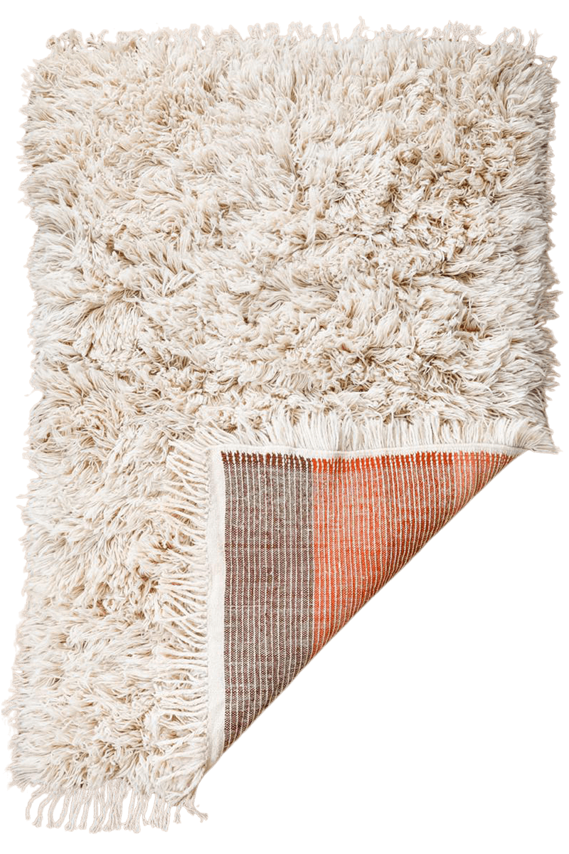 Made-to-order Sunset Reversible Shag Moroccan Wool Rug - Natural White with Striped Back