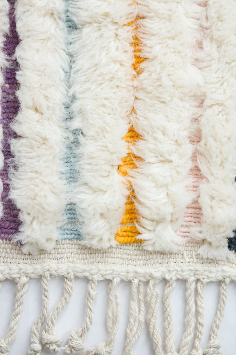 White with Rainbow Flatweave Beni Mini Moroccan Wool Rug - 2'1" x 3'3" ft