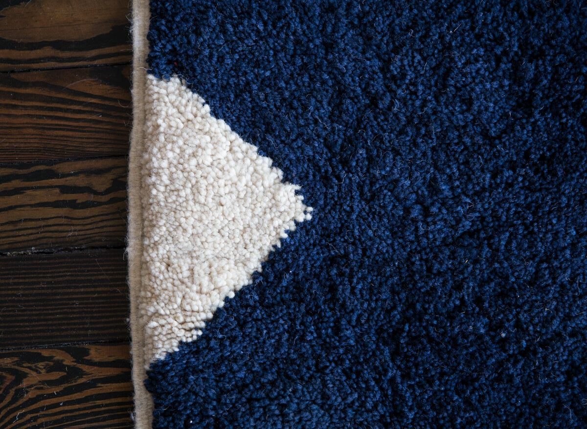 "Scouts Honor" Indigo Blue and White Contemporary Moroccan Wool Rug - 7'11" x 5'6" ft (168x150 cm)