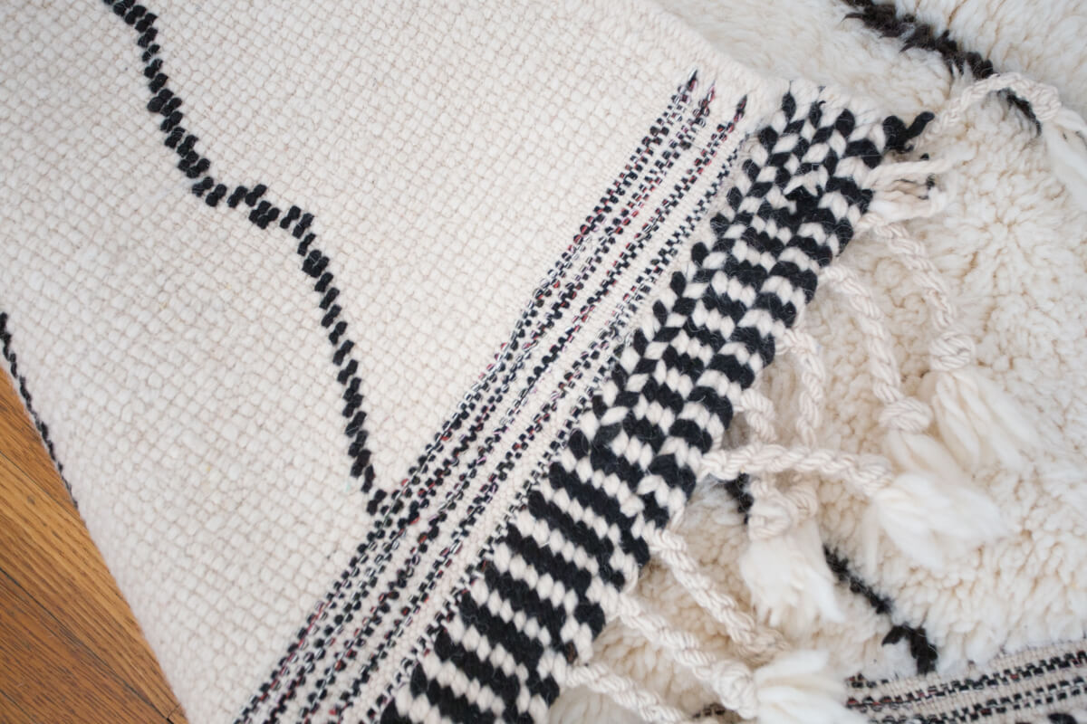 "Automata" White with Black Abstract Lines Beni Ourain Moroccan Rug - 8'9" x 5'3" (266x160cm)