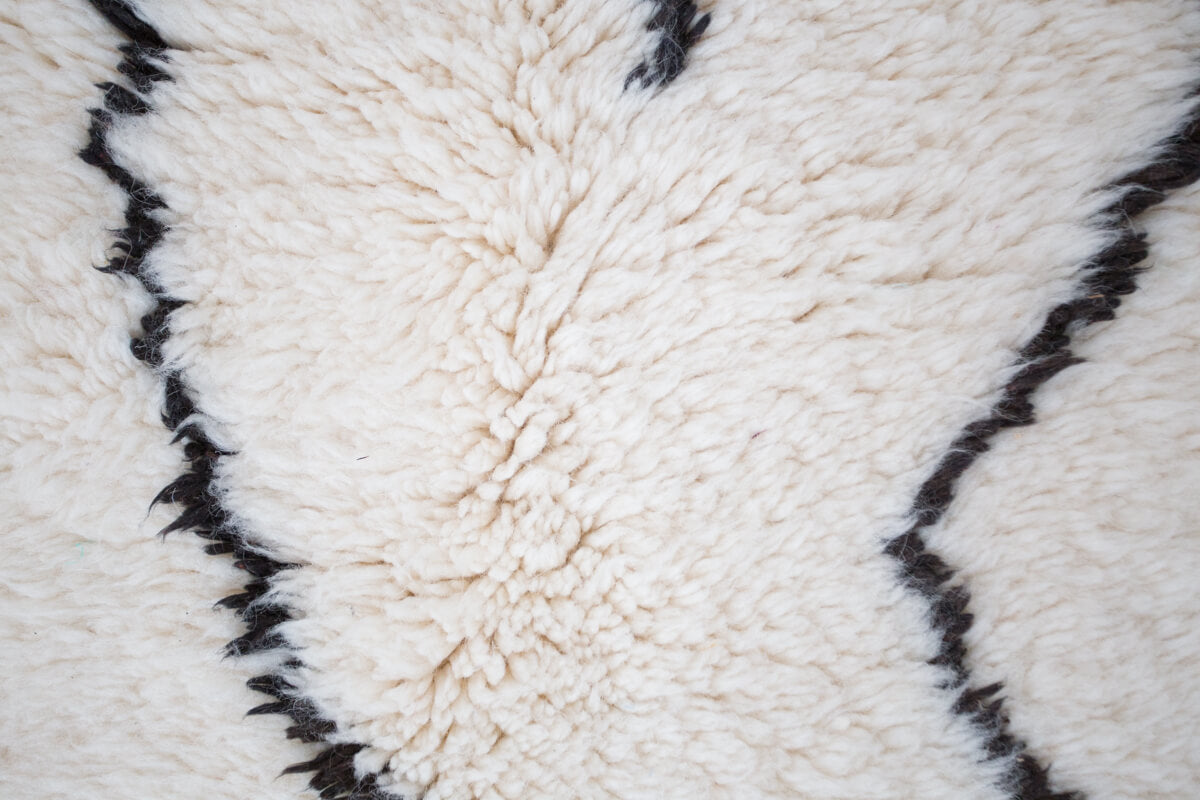"Automata" White with Black Abstract Lines Beni Ourain Moroccan Rug - 8'9" x 5'3" (266x160cm)