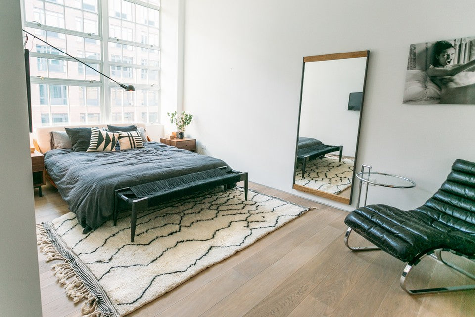 "Automata" White with Black Abstract Lines Beni Ourain Moroccan Rug - 8'9" x 5'3" (266x160cm)