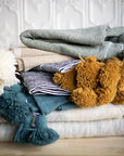 Moroccan Pom Pom Throw Blanket - Teal Blue