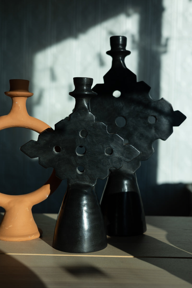Chabi Chic Black Diamond Tadelakt Candle Holder - Available in 2 sizes
