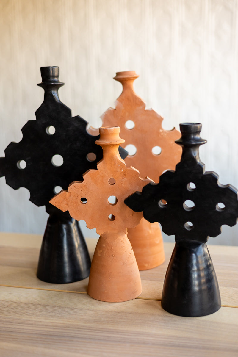 Chabi Chic Black Diamond Tadelakt Candle Holder - Available in 2 sizes
