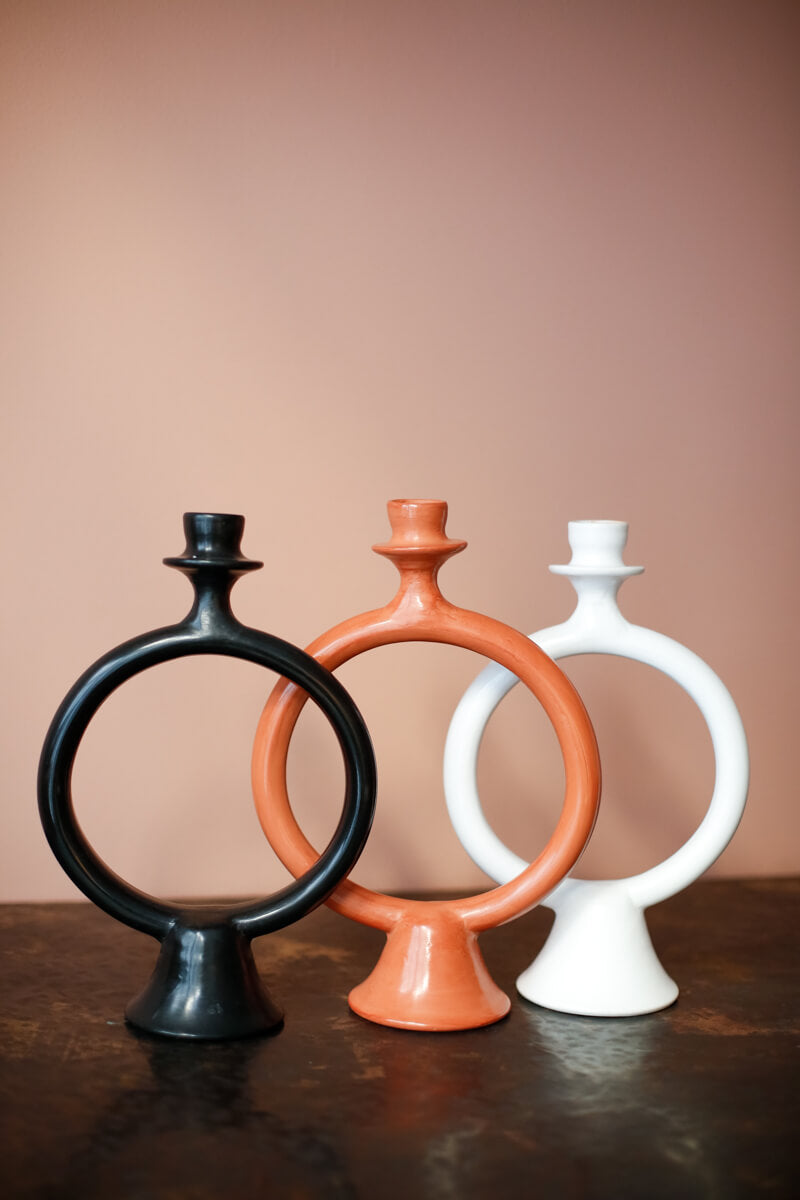 White Tadelakt Ring Candlestick - Chabi Chic