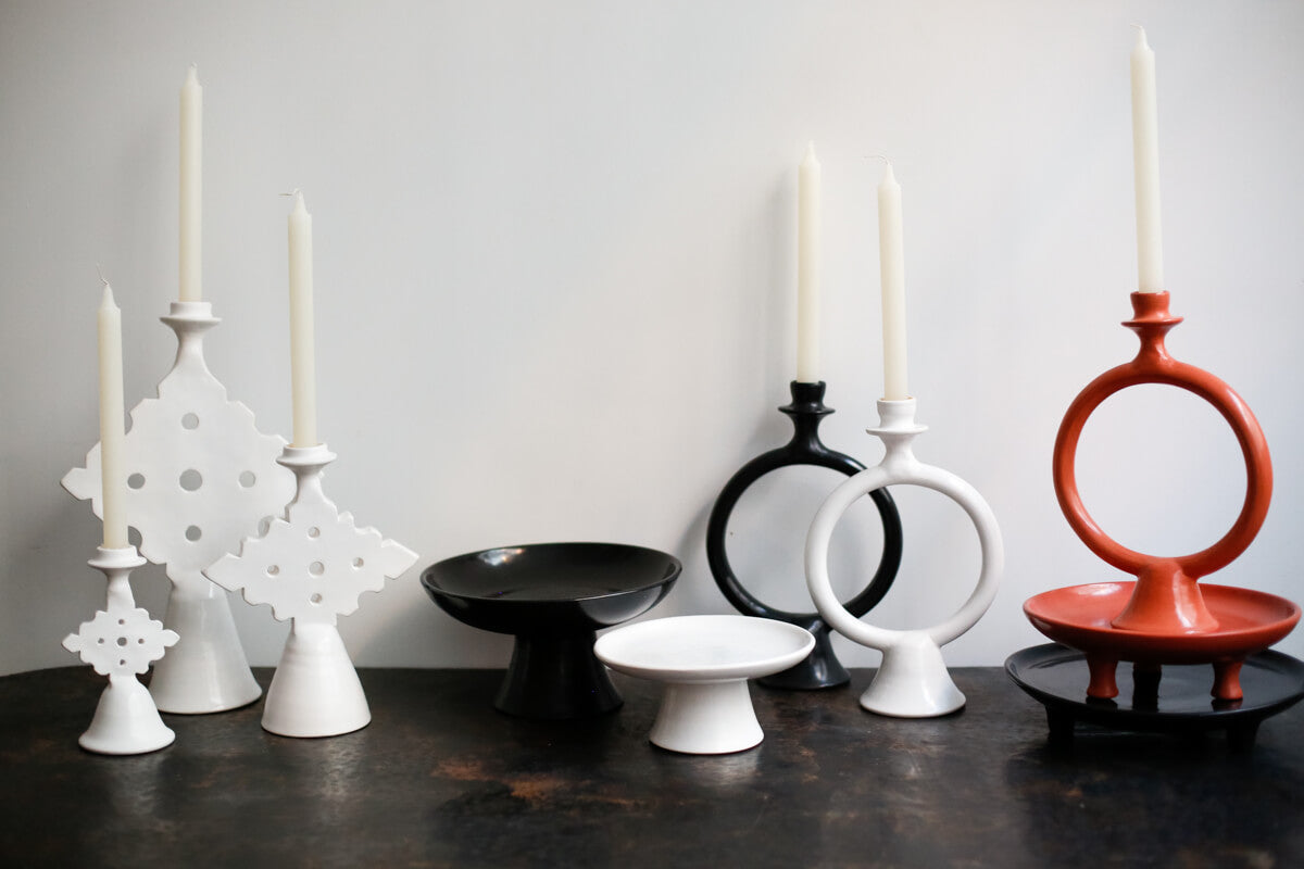 White Tadelakt Ring Candlestick - Chabi Chic