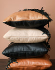 Geometric Shag Leather Decorative Pillow - Desert Sand - 18 x 18" inches