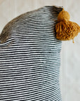 20" Moroccan Pom Pom Pillow - Black and White Stripe with Mustard Yellow Pom-poms