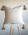 20" Moroccan Pom Pom Pillow - Cream with Beige Pom-poms