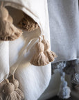Moroccan Pom Pom Blanket - White with Beige Pom-poms