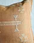Terracotta Orange Embroidered Moroccan "Sabra Cactus Silk" Pillow with Insert - 33