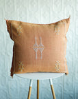 Terracotta Orange Embroidered Moroccan "Sabra Cactus Silk" Pillow with Insert - 40