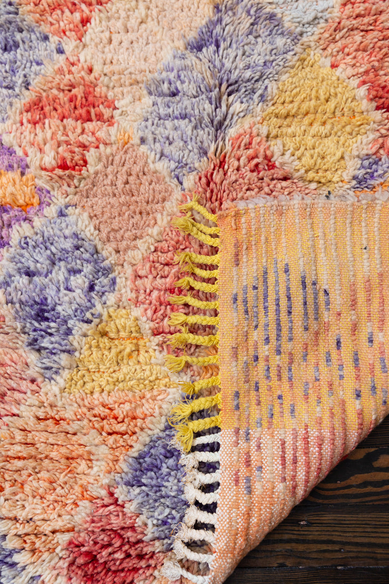 Pastel Diamond Checker Vintage Moroccan Rug - 7'4