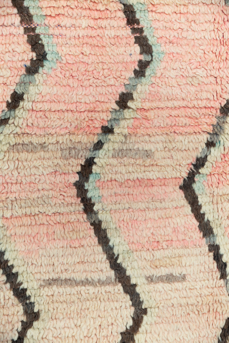 Pale Blush Pink Zig-Zag Vintage Boujaad Moroccan Runner Rug - 10&#39;8 x 3&#39;7