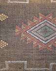 Brown Embroidered Moroccan "Sabra Cactus Silk" Lumbar Pillow - 21