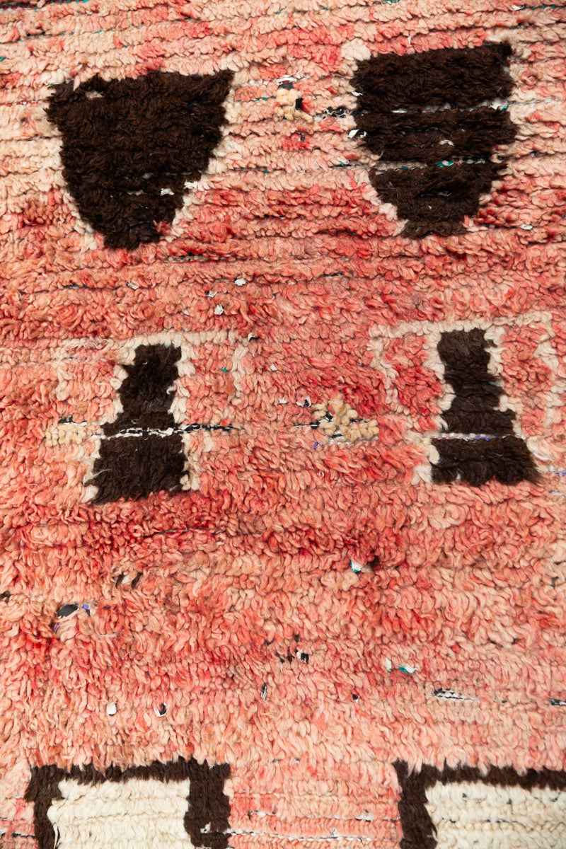 TRACKS - Blush and Brown Vintage Boujaad Boucherouite Runner Rug - 9&#39;10 x 2&#39;6&quot;