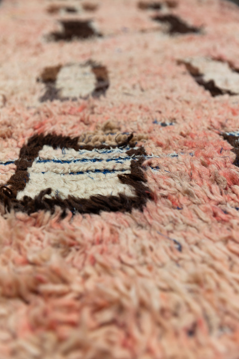 TRACKS - Blush and Brown Vintage Boujaad Boucherouite Runner Rug - 9&#39;10 x 2&#39;6&quot;