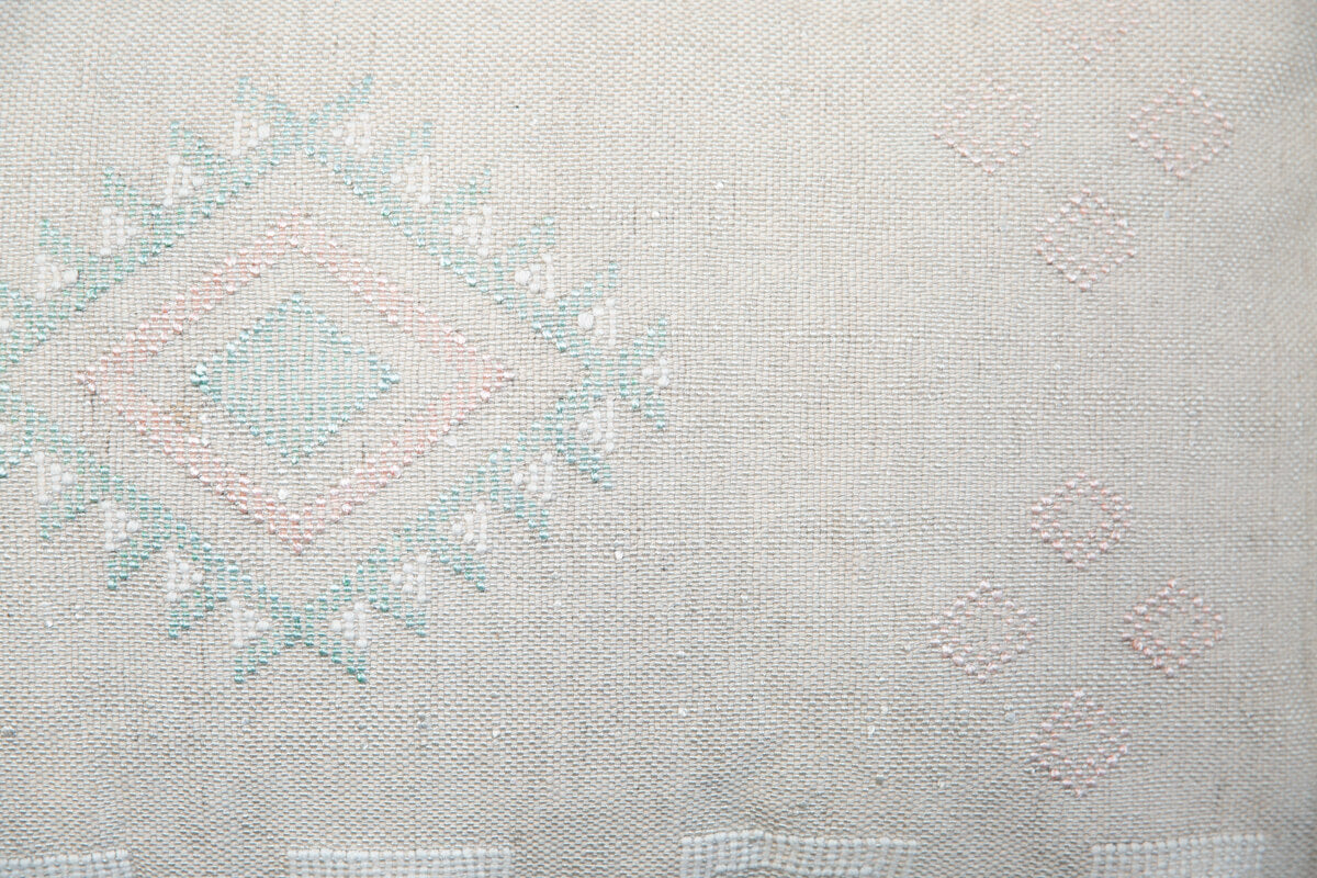 Linen color Embroidered Moroccan &quot;Sabra Cactus Silk&quot; Lumbar Pillow - 22