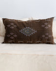 Dark Chocolate Brown Moroccan Sabra Cactus Silk Lumbar Pillow - 25